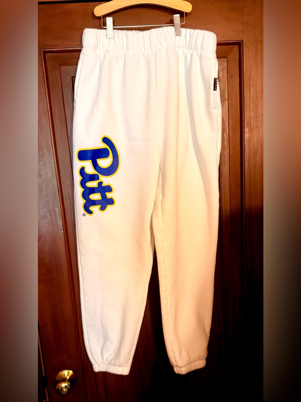 Pitt White Sweatpants with Blue & Yellow Logo size M